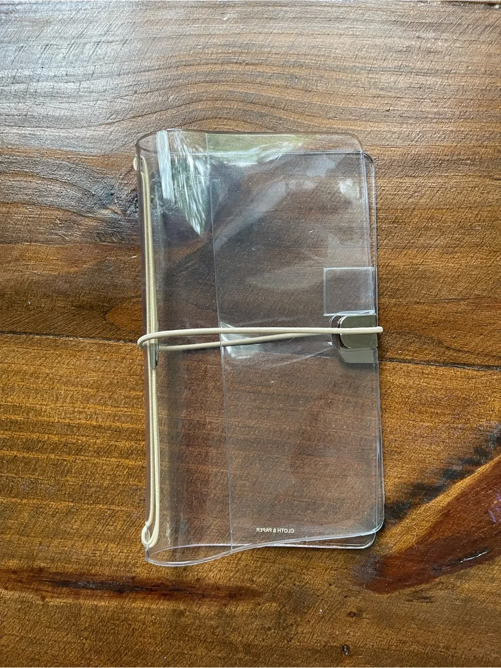 Cloth & Paper Clear Vinyl Traveler's Notebook Cover with Tan Elastic